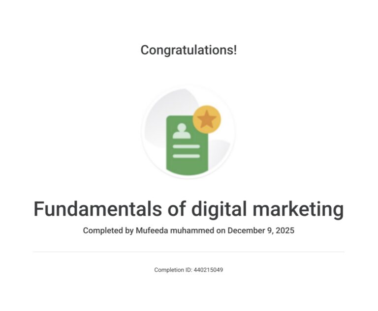 Mufeeda muhammed, Fundamentals of digital marketing certification.