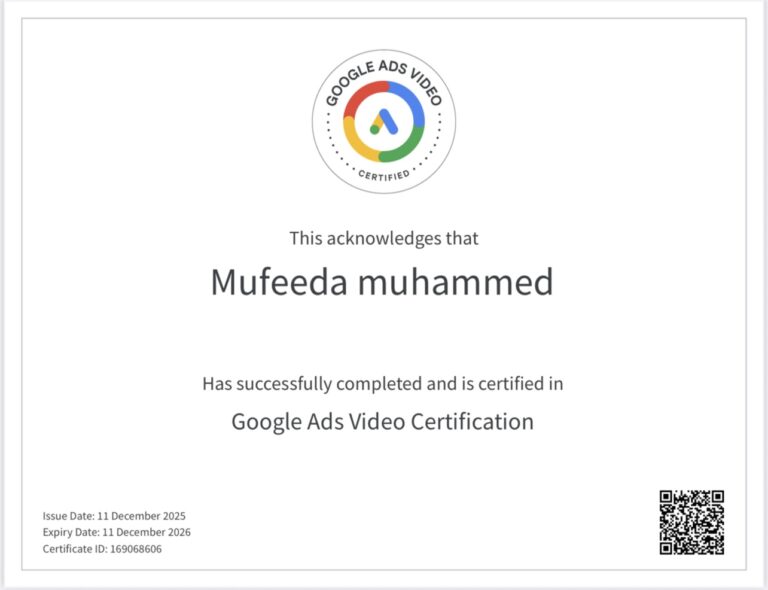Mufeeda muhammed , Google Ads Video Certification